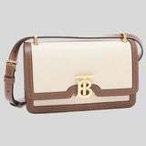 BURBERRY Two-Tone Mini TB Elongated Crossbody Bag Natural/Malt Brown 80705741