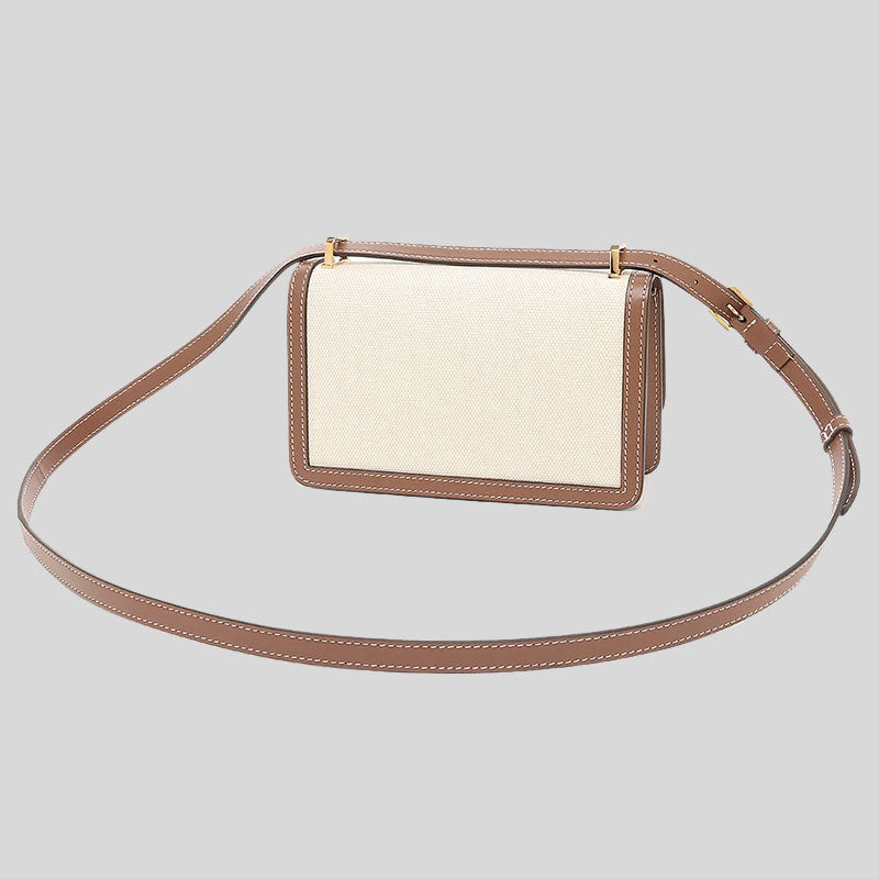 BURBERRY Two-Tone Mini TB Elongated Crossbody Bag Natural/Malt Brown 80705741