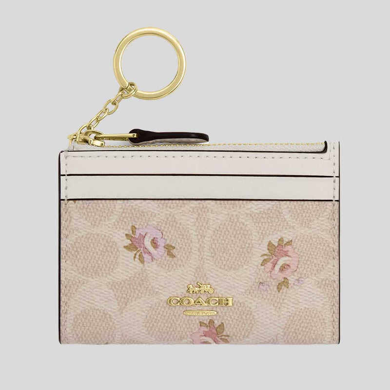 COACH Mini Skinny Id Case In Signature Canvas With Floral Print Sand Multi CAR16