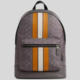 COACH West Backpack In Signature Canvas With Varsity Stripe Grey/Ochre/Chalk CV922