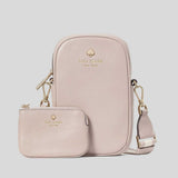 KATE SPADE Emma Pebbled Leather North South Phone Crossbody Bag Cozy Grey KK258