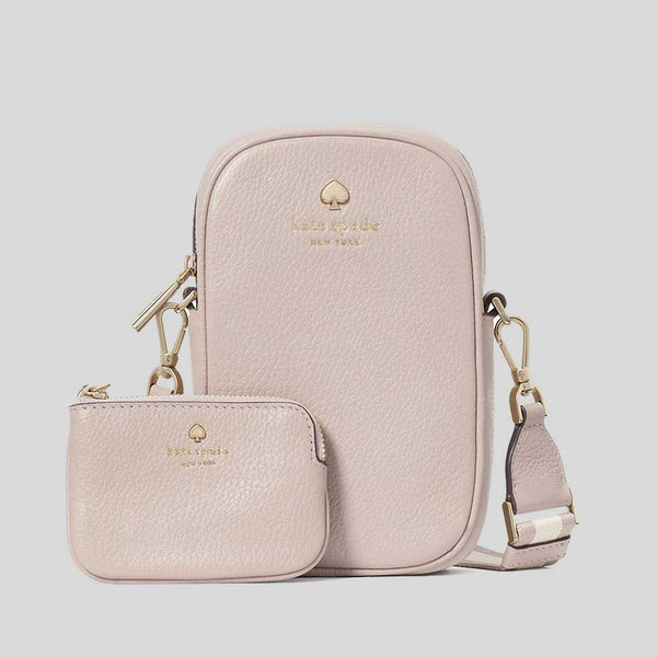KATE SPADE Emma Pebbled Leather North South Phone Crossbody Bag Cozy Grey KK258