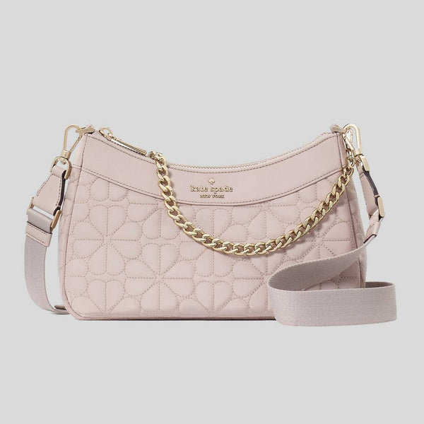 KATE SPADE Spade Flower Quilted Fabric Convertible Crossbody Bag Cozy Grey KK077