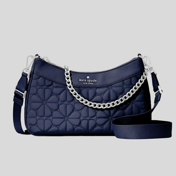 KATE SPADE Spade Flower Quilted Fabric Convertible Crossbody Bag Parisian Navy KK077