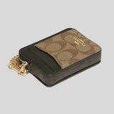 Coach Zip Card Case In Blocked Signature Canvas Khaki Brown Multi C1885