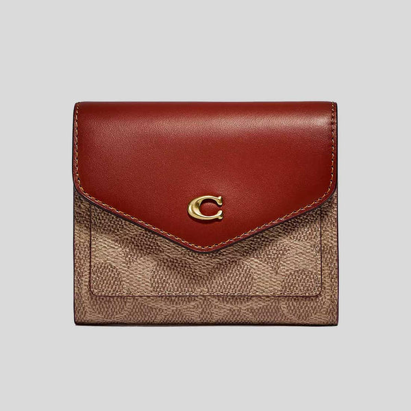 COACH Colorblock Coated Canvas Signature Wyn Small Wallet Tan Rust C2329