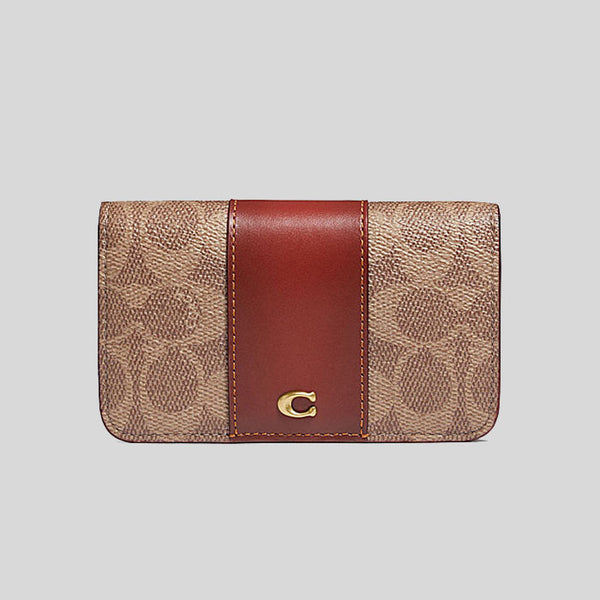 COACH Slim Card Case In Signature Canvas Tan Rust C5870