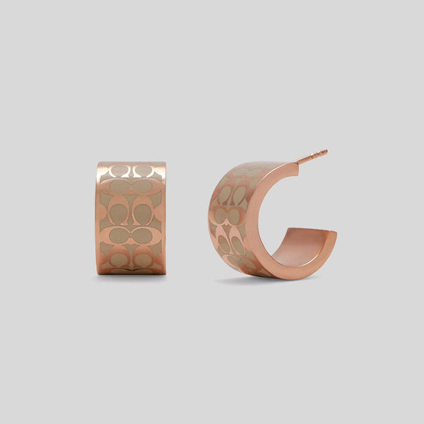 COACH Signature Enamel Wide Huggie Earrings Chalk/Rose Gold C7770 lussocitta lusso citta