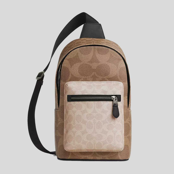 COACH West Pack In Blocked Signature Canvas Sand/Tan CAB60