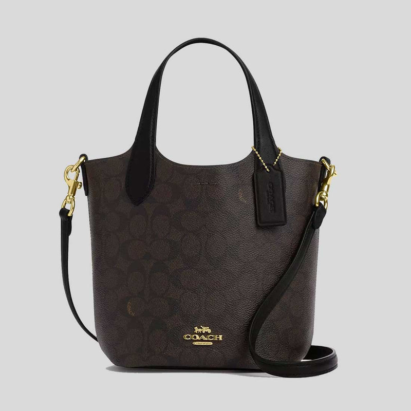 COACH Hanna Bucket Bag In Signature Canvas Walnut/Black CAF16