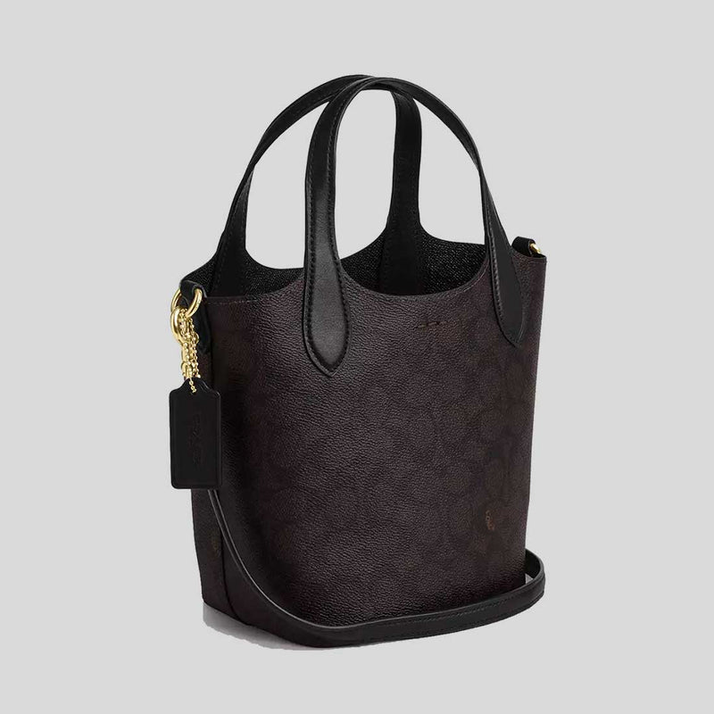 COACH Hanna Bucket Bag In Signature Canvas Walnut/Black CAF16