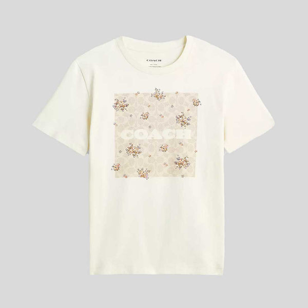 Spring Blossom Signature Square Classic T Shirt In Organic Cotton Cream CAH69