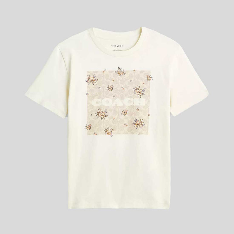 Spring Blossom Signature Square Classic T Shirt In Organic Cotton Cream CAH69