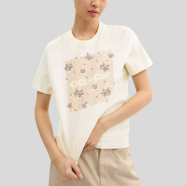 Spring Blossom Signature Square Classic T Shirt In Organic Cotton Cream CAH69