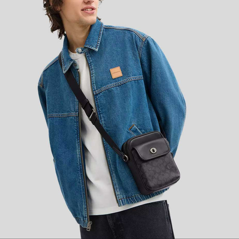 COACH Turnlock Crossbody Bag In Signature Canvas Charcoal/Black CAJ30