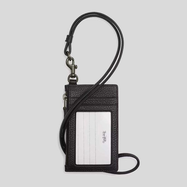 COACH Zip Lanyard Card Case Black CAJ45