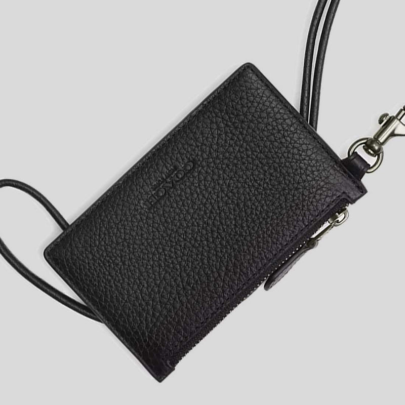 COACH Zip Lanyard Card Case Black CAJ45