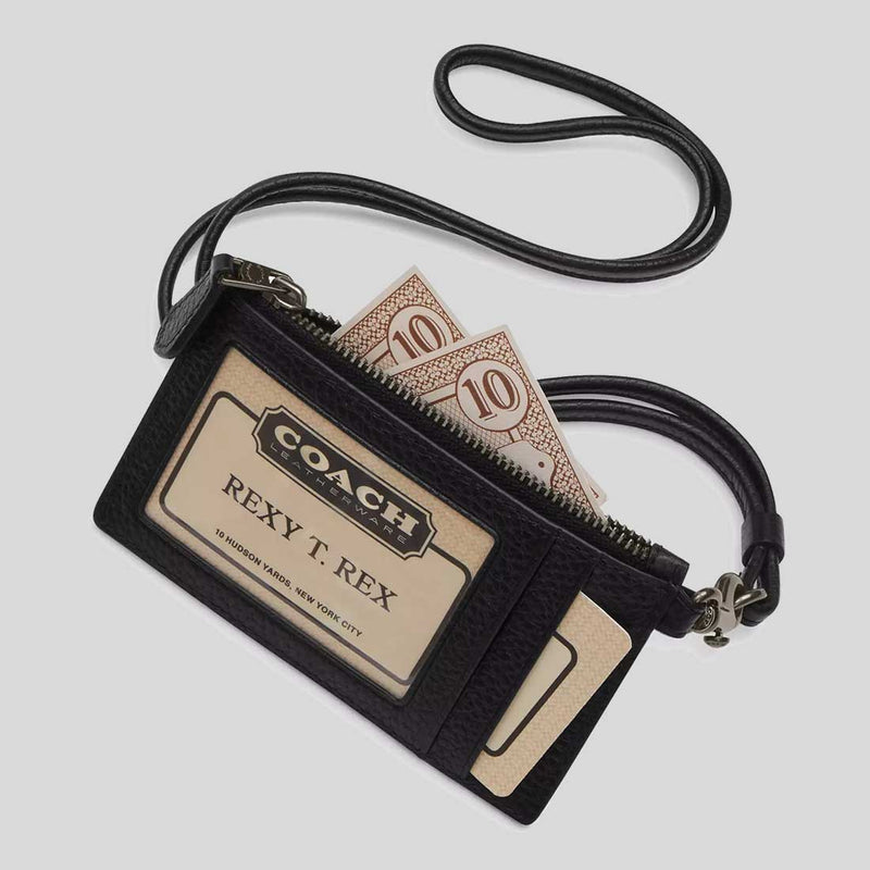 COACH Zip Lanyard Card Case Black CAJ45