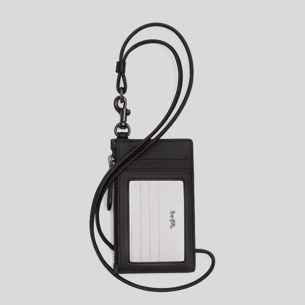 COACH Zip Lanyard Card Case In Signature Canvas Charcoal/Black CAJ46
