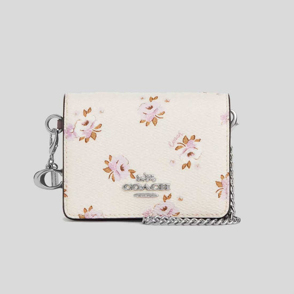 COACH Boxed Mini Wallet On A Chain With Floral Print Chalk Multi CAL70