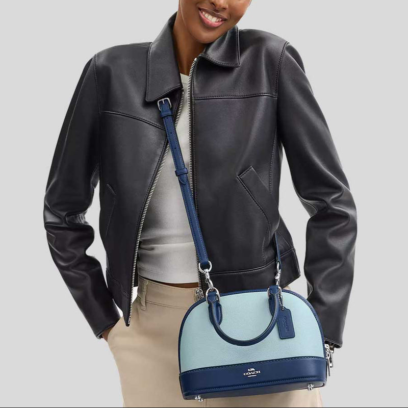 COACH Sabrina Satchel Bag In Colorblock Light Blue/Deep Blue CAM56