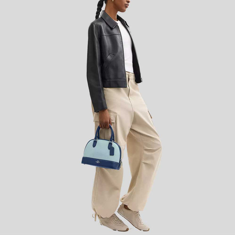 COACH Sabrina Satchel Bag In Colorblock Light Blue/Deep Blue CAM56