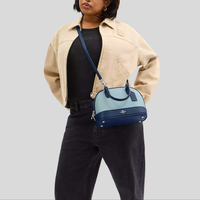 COACH Sabrina Satchel Bag In Colorblock Light Blue/Deep Blue CAM56