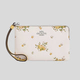 COACH Corner Zip Wristlet With Floral Print Chalk Multi CAQ58