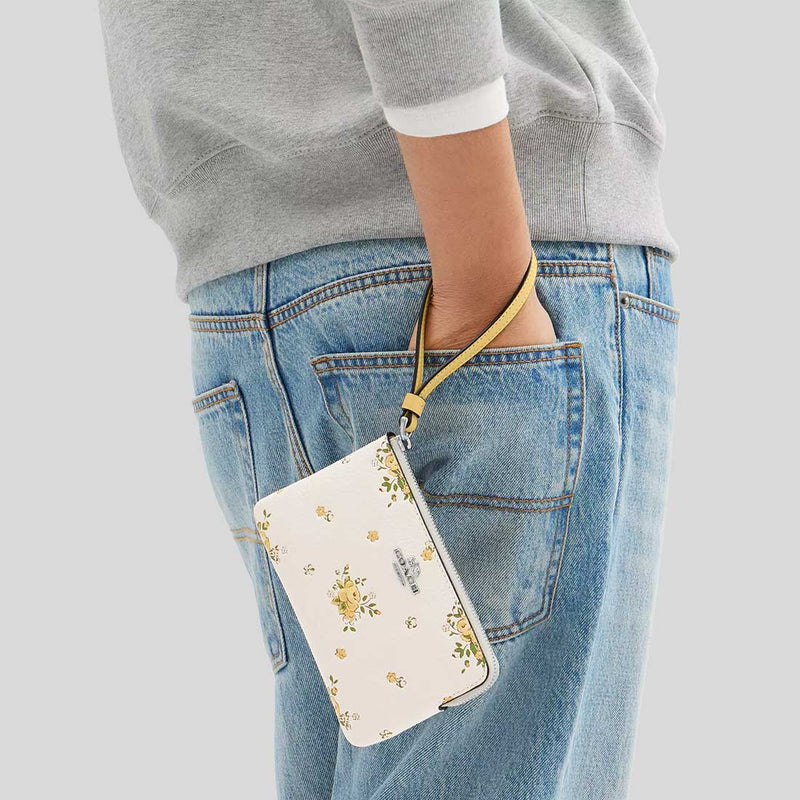 COACH Corner Zip Wristlet With Floral Print Chalk Multi CAQ58