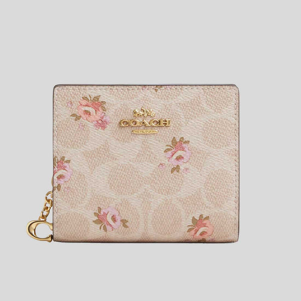 COACH Snap Wallet In Signature Canvas With Floral Print Sand Multi CAR14