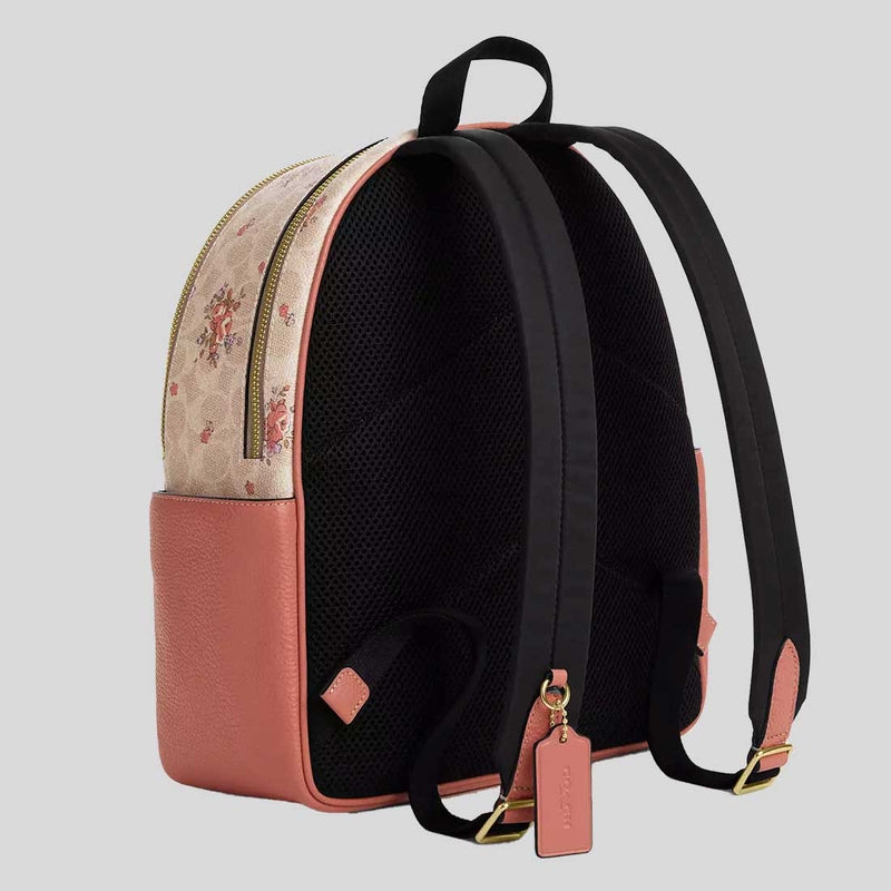 COACH Court Backpack In Signature Canvas With Floral Print Sand Multi CAS40