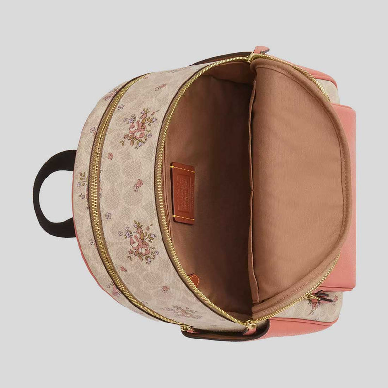 COACH Court Backpack In Signature Canvas With Floral Print Sand Multi CAS40