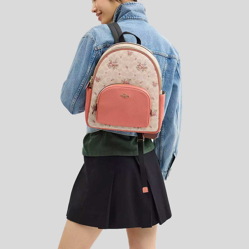 COACH Court Backpack In Signature Canvas With Floral Print Sand Multi CAS40