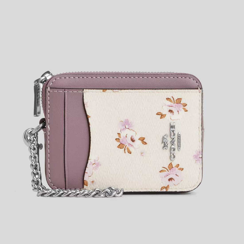 COACH Zip Card Case With Floral Print Chalk Multi CAU43