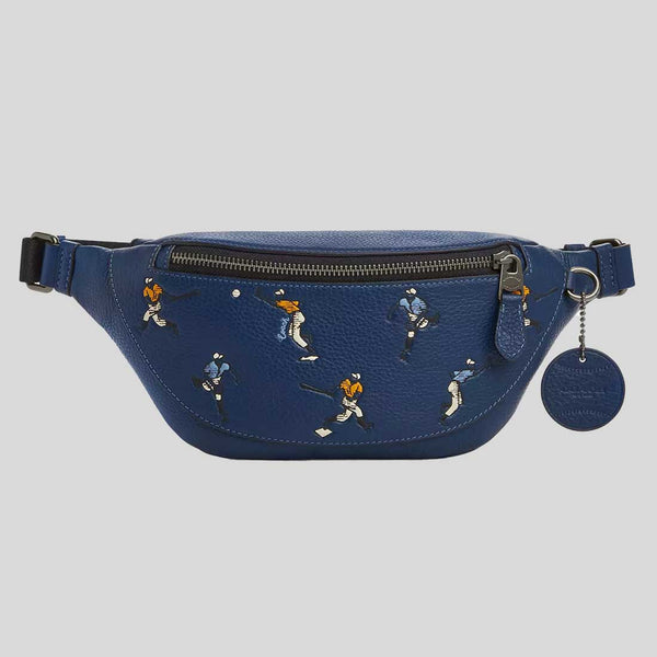 COACH Warren Mini Belt Bag With Baseball Print Deep Blue