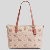COACH Gallery Tote Bag In Signature Canvas With Floral Print Sand Multi CBF10