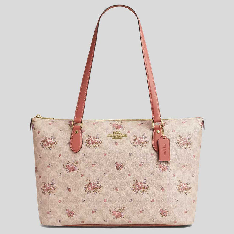COACH Gallery Tote Bag In Signature Canvas With Floral Print Sand Multi CBF10