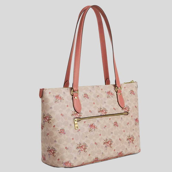 COACH Gallery Tote Bag In Signature Canvas With Floral Print Sand Multi CBF10
