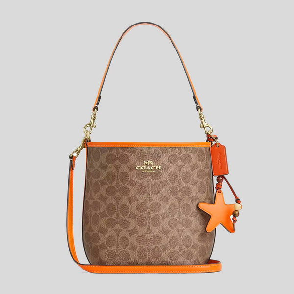 COACH City Bucket Bag In Signature Canvas With Star Charm Tan/Bright Mandarin CBH74