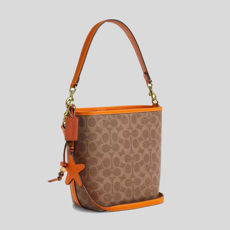 COACH City Bucket Bag In Signature Canvas With Star Charm Tan/Bright Mandarin CBH74