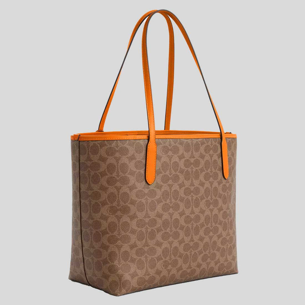 COACH City Tote Bag In Signature Canvas With Star Charm Tan