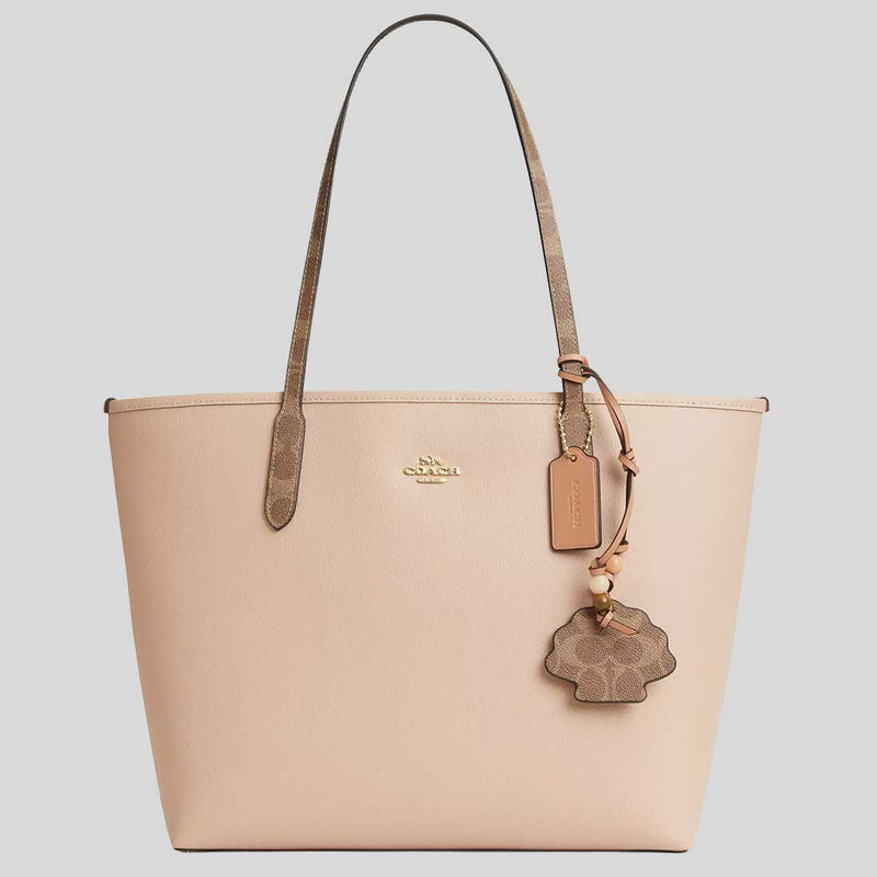 COACH City Tote Bag With Shell Charm Cream/Tan CBH78
