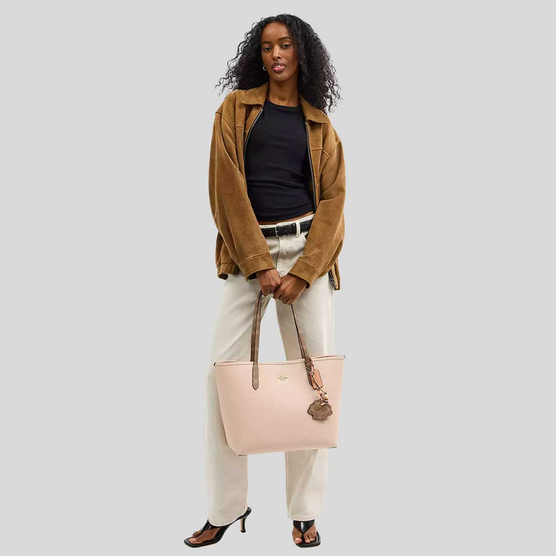 COACH City Tote Bag With Shell Charm Cream/Tan CBH78