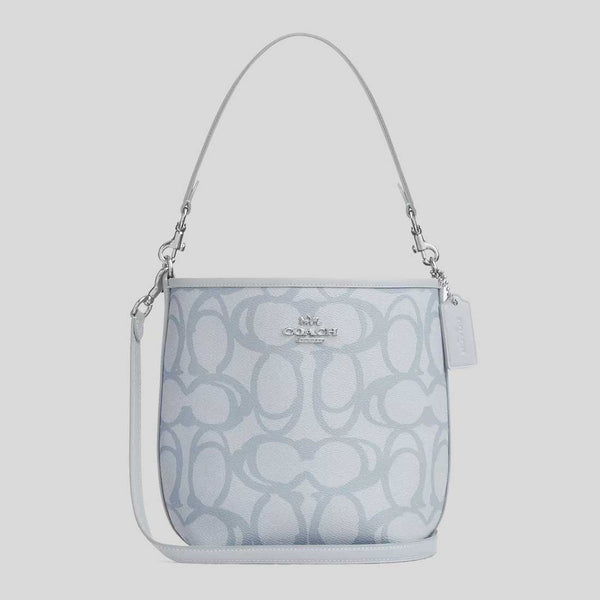 COACH City Bucket Bag In Sketch Signature Canvas Ice Blue CBH90