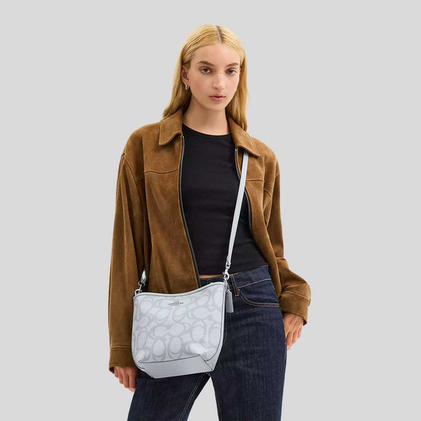 COACH City Bucket Bag In Sketch Signature Canvas Ice Blue CBH90