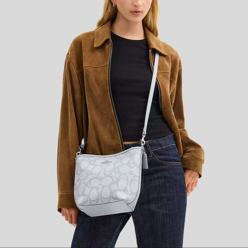 COACH City Bucket Bag In Sketch Signature Canvas Ice Blue CBH90