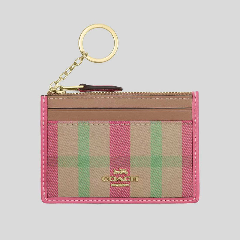 COACH Mini Skinny Id Case With Plaid Print Pink Multi CBL88