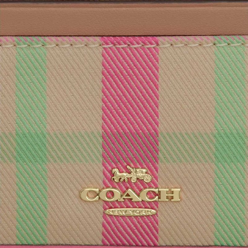 COACH Mini Skinny Id Case With Plaid Print Pink Multi CBL88