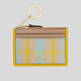 COACH Mini Skinny Id Case With Plaid Print Bright Maize Multi CBL88