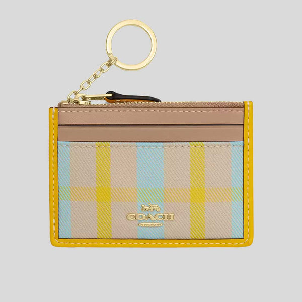 COACH Mini Skinny Id Case With Plaid Print Bright Maize Multi CBL88